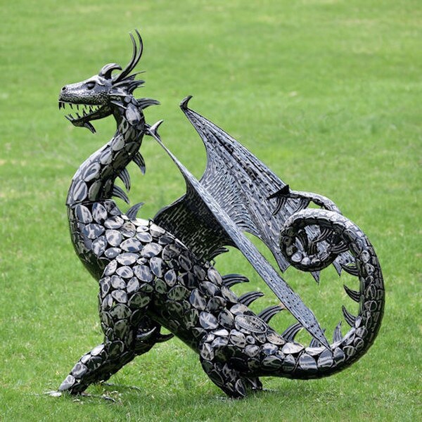 Dragon Statue with Curly Tail Iron Sculpture